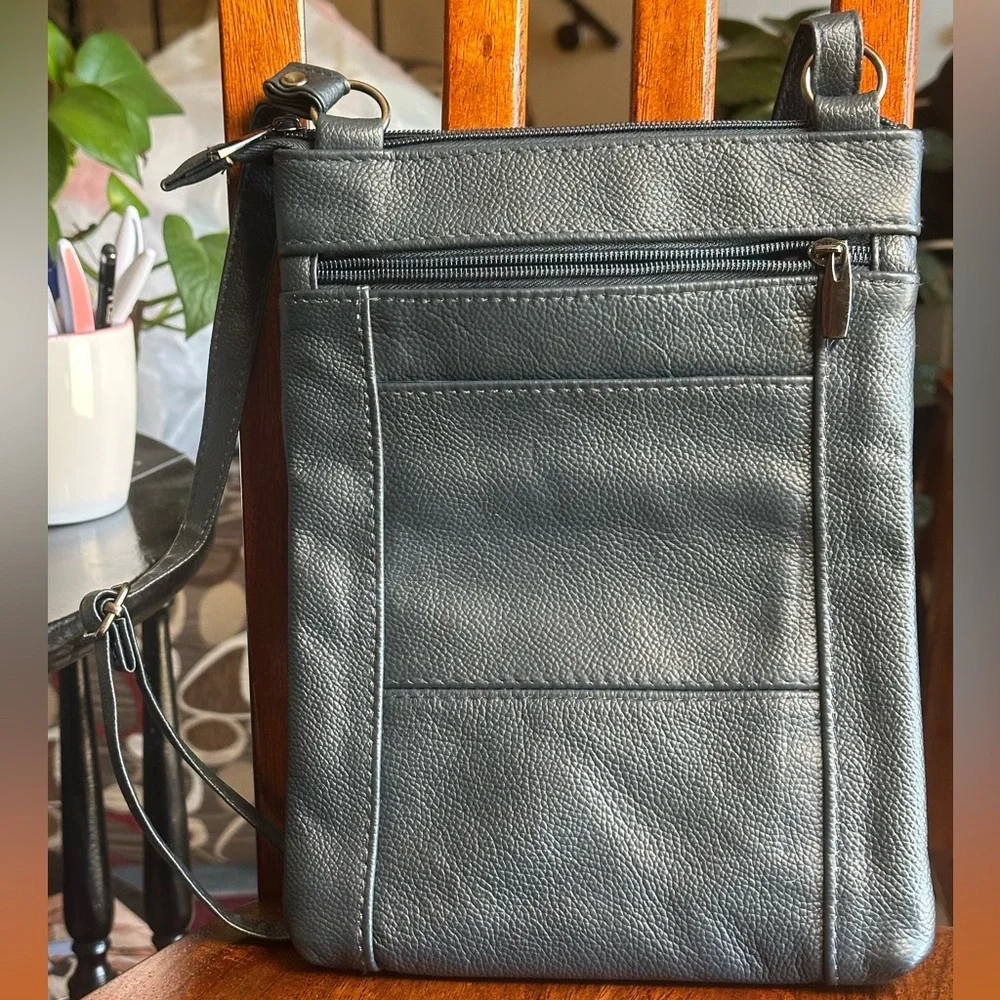 Navy Genuine Leather EDC Crossbody Organizer Travel Bag Multi Pocket
